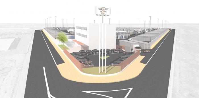 Recreación del futuro complejo de Trucks Stay en Plaza. Trucks Stay